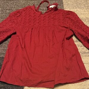Madewell Maroon  Eyelet Yoke Blouse Medium